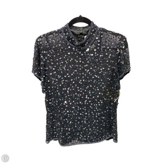 Blouse Short Sleeve By Adrianna Papell In Black & Blue, Size: Xl