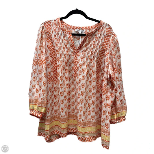 Blouse 3/4 Sleeve By Rose And Olive In Cream & Orange, Size: 1x
