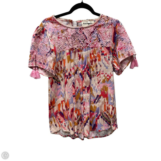 Blouse Short Sleeve By Savanna Jane In Multi-colored, Size: S