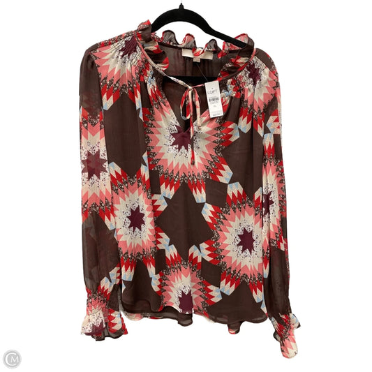 Blouse Long Sleeve By Loft In Geometric Pattern, Size: Xl