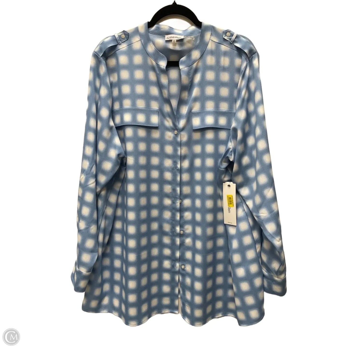 Tunic Long Sleeve By Calvin Klein In Blue & White, Size: 2x