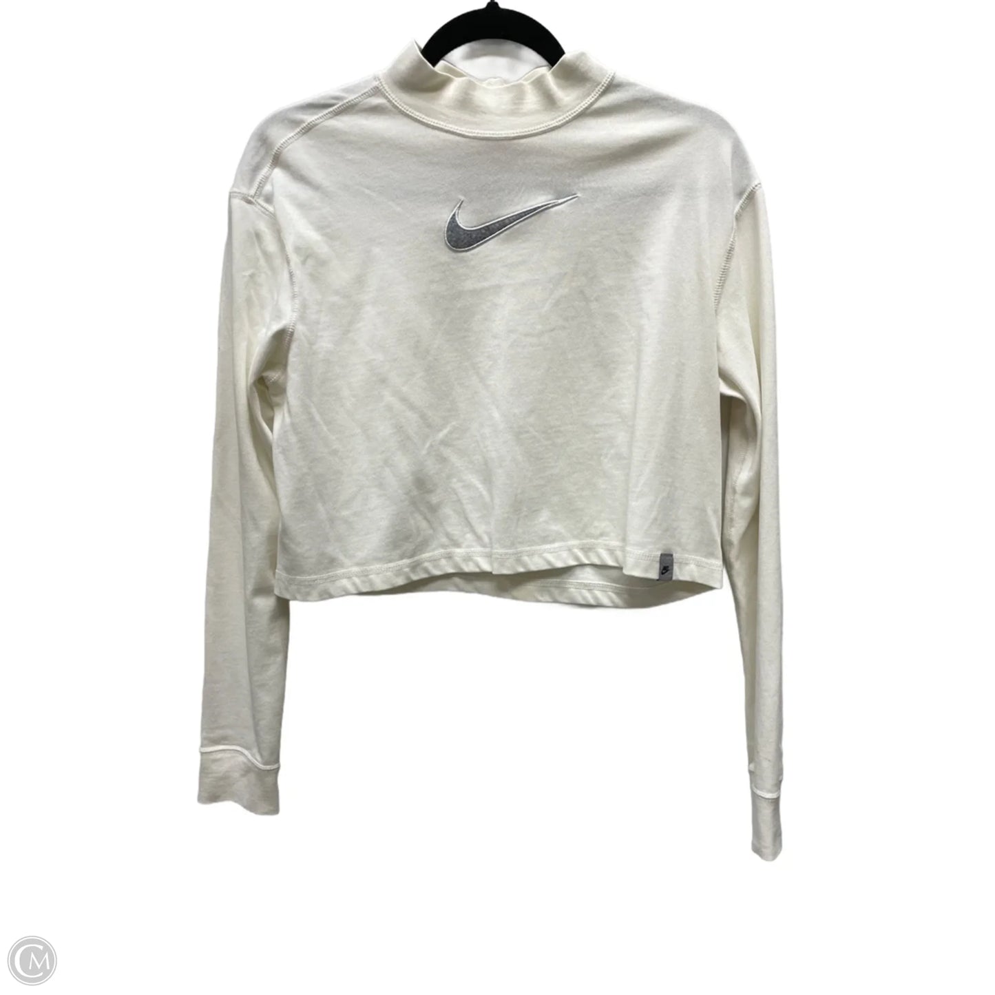 Athletic Top Long Sleeve Collar By Nike In Cream, Size: S
