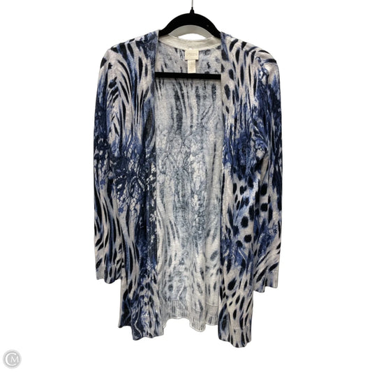 Sweater Cardigan By Chicos In Blue & White, Size: S