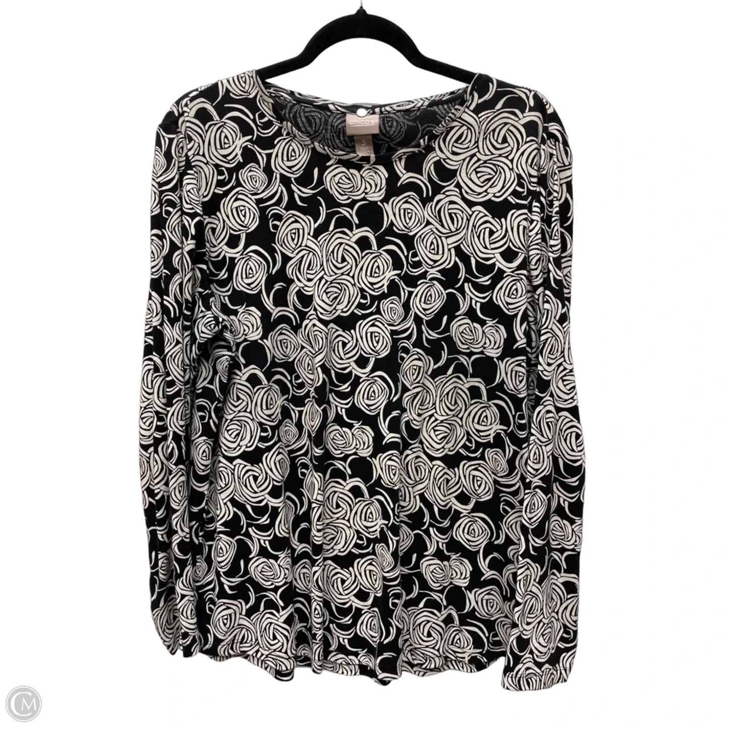 Top Long Sleeve By Chicos In Black & Cream, Size: Xl