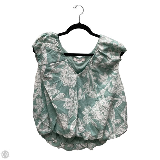 Top Short Sleeve By Loft In Green & White, Size: L