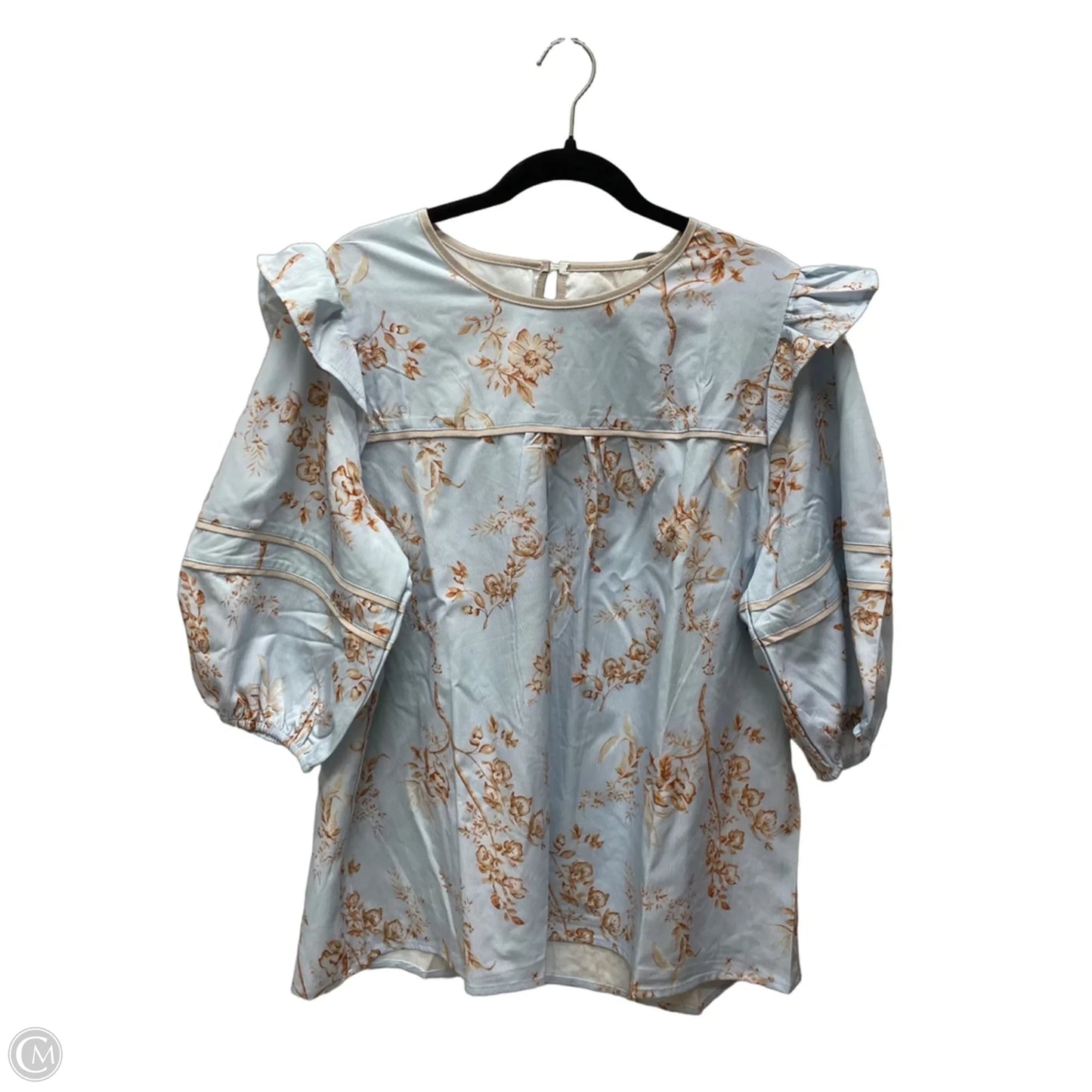 Blouse Short Sleeve By Cme In Blue & Tan, Size: Xl