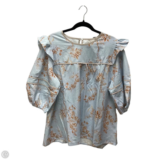 Blouse Short Sleeve By Cme In Blue & Tan, Size: Xl
