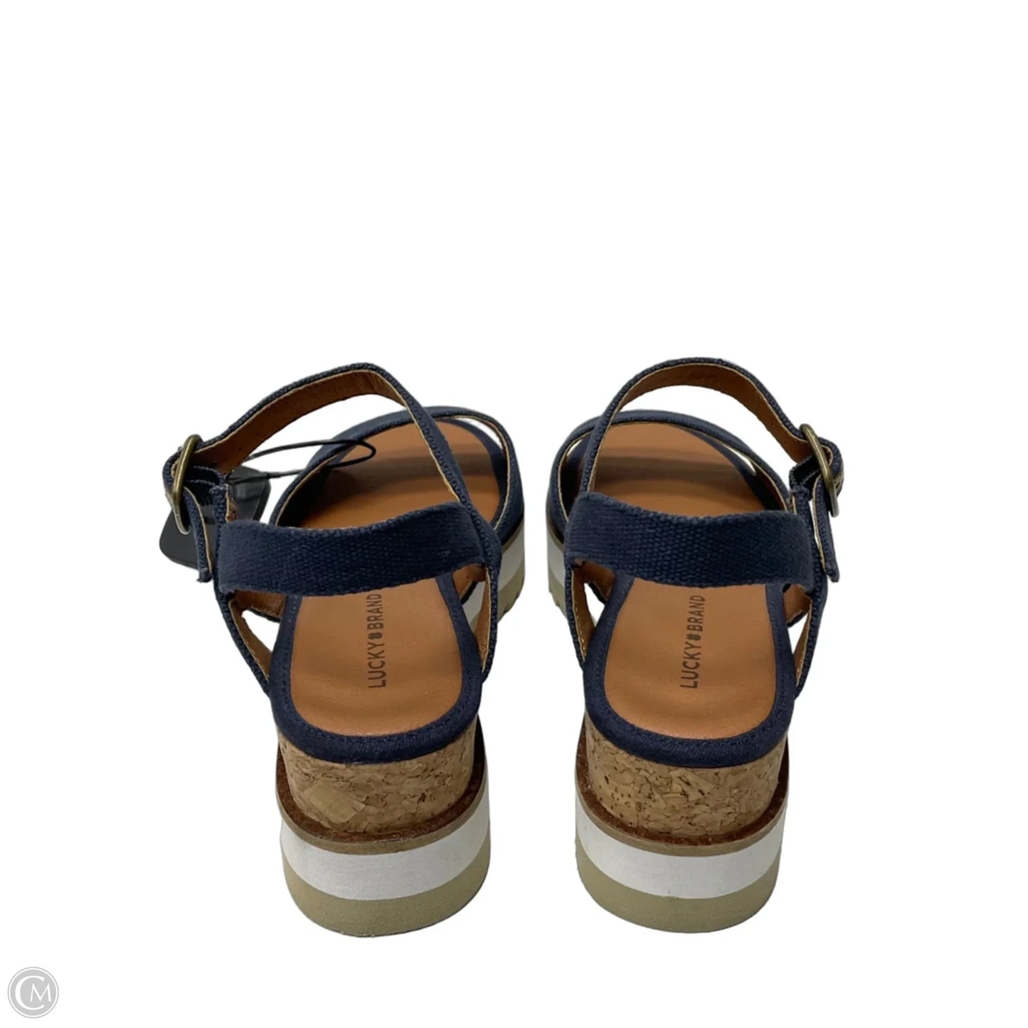 Sandals Heels Platform By Lucky Brand In Blue Denim, Size: 7.5
