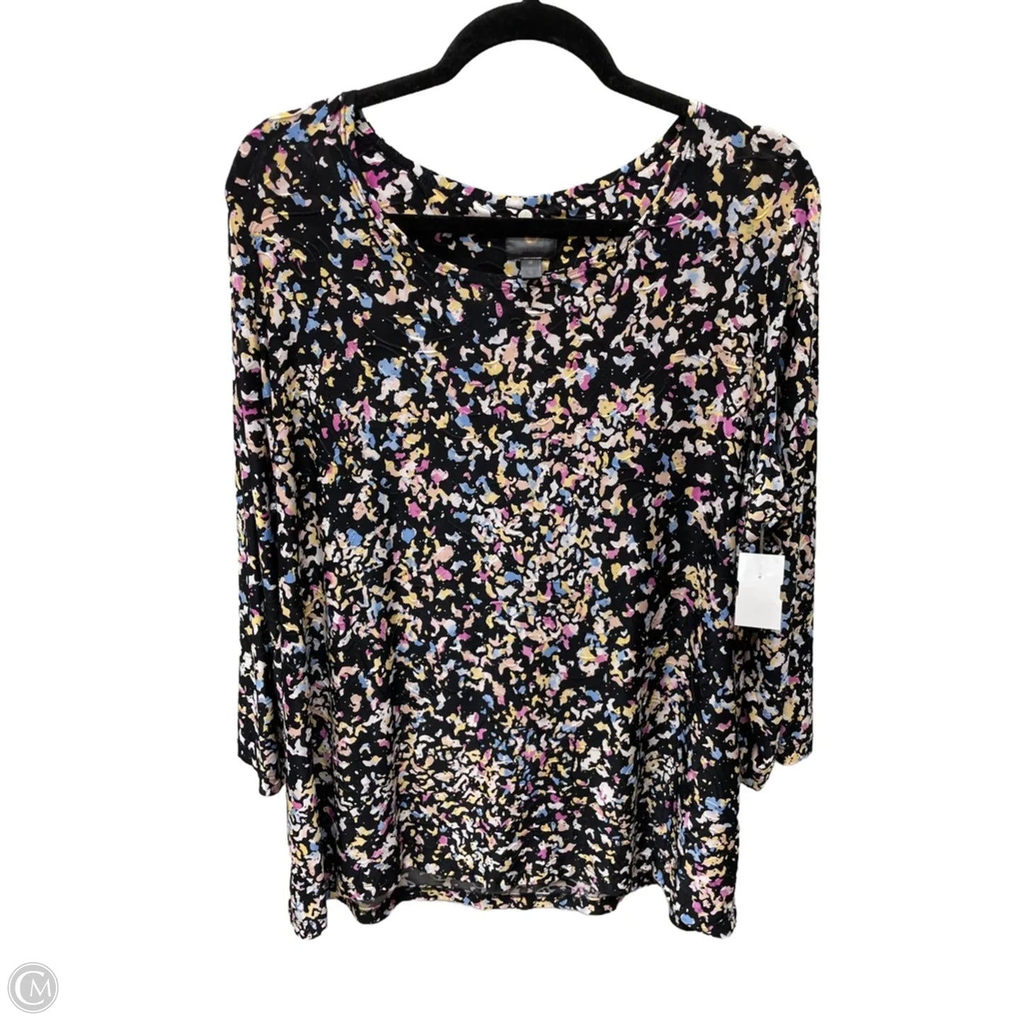 Top 3/4 Sleeve By Jm Collections In Black & Pink, Size: 2x