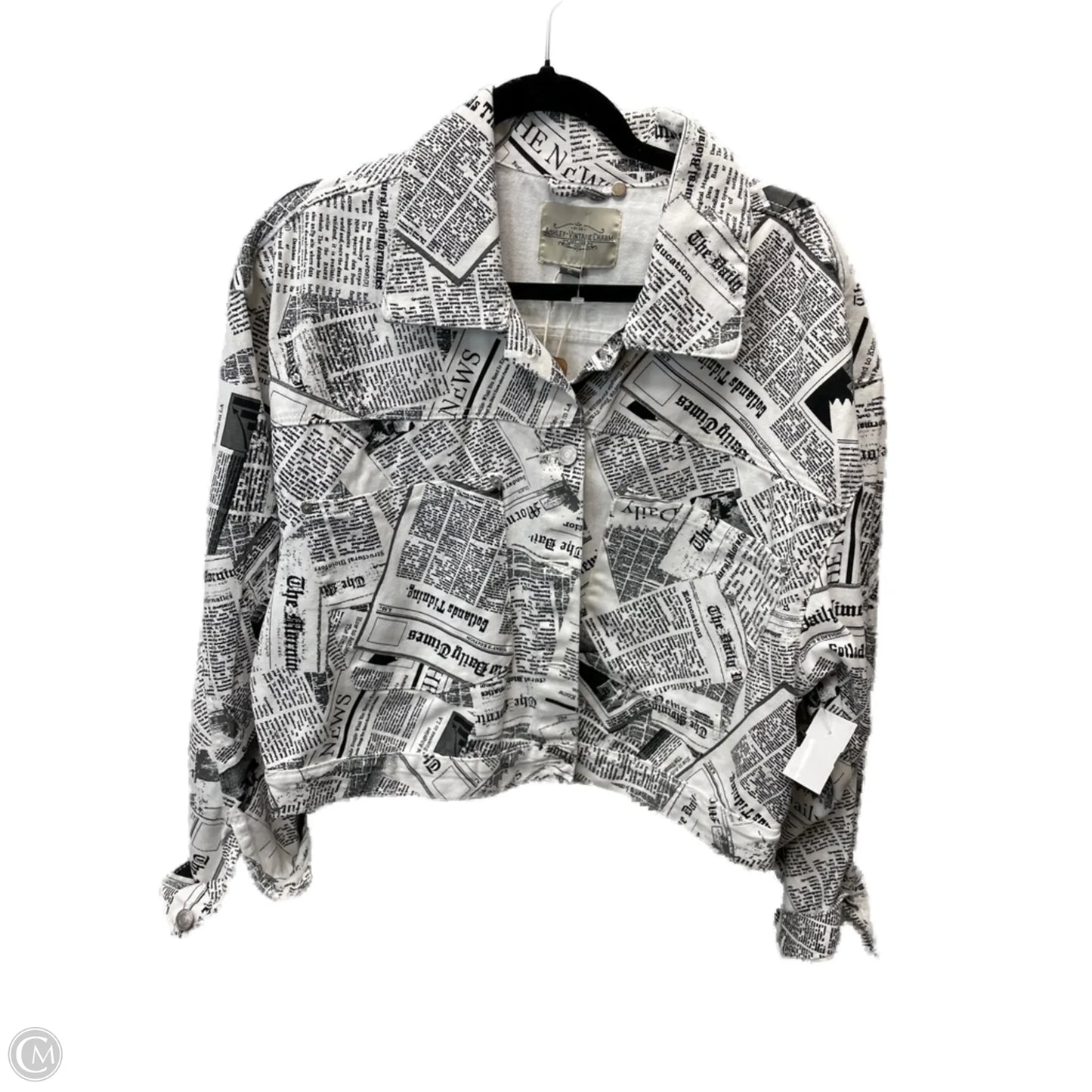 Jacket Denim By Ashley Vintage Charm  In Black & White, Size: Xl