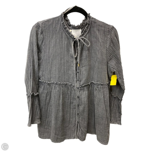 Top Long Sleeve By Clothes Mentor In Grey & White, Size: L