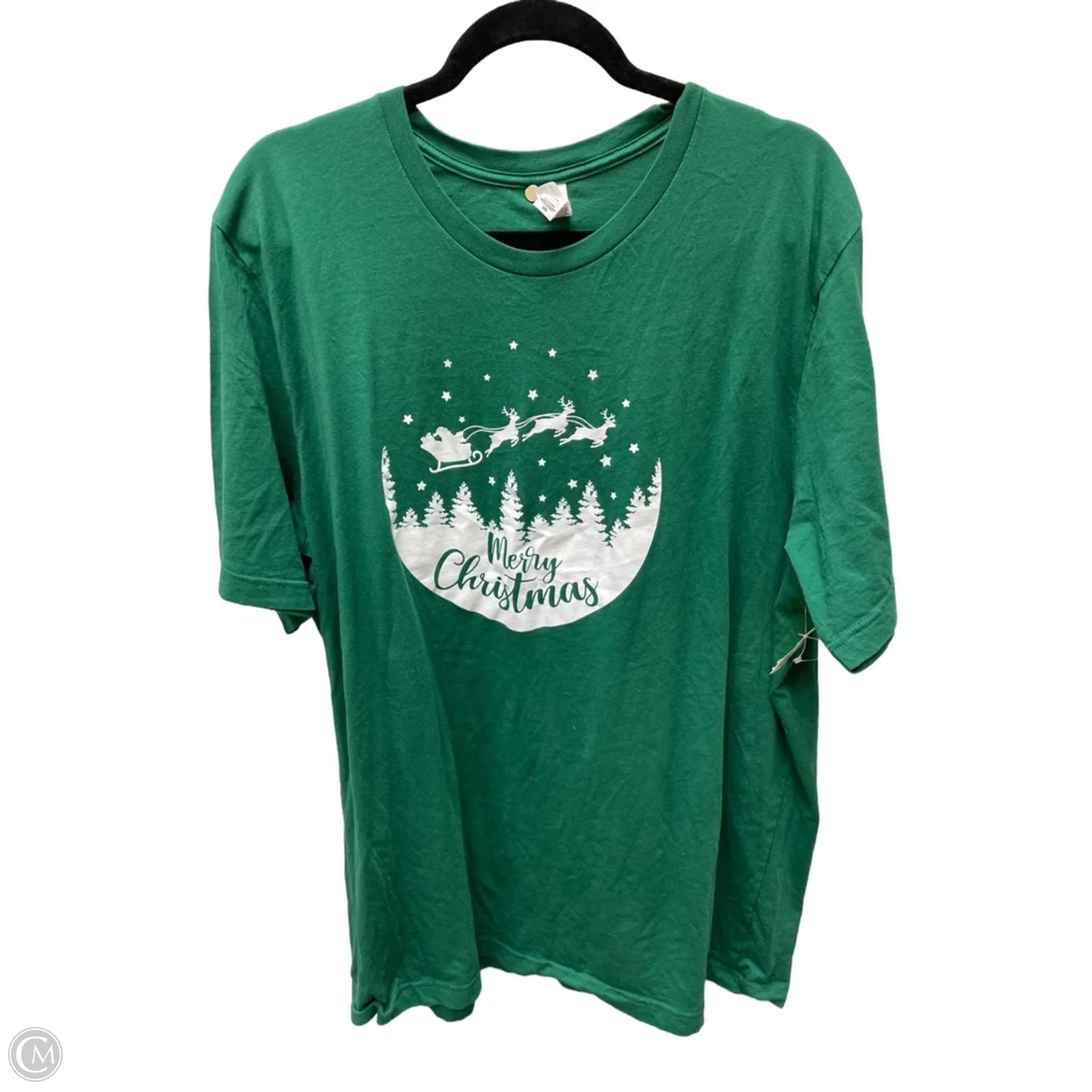 Top Short Sleeve By Bella + Canvas In Green & White, Size: 3x