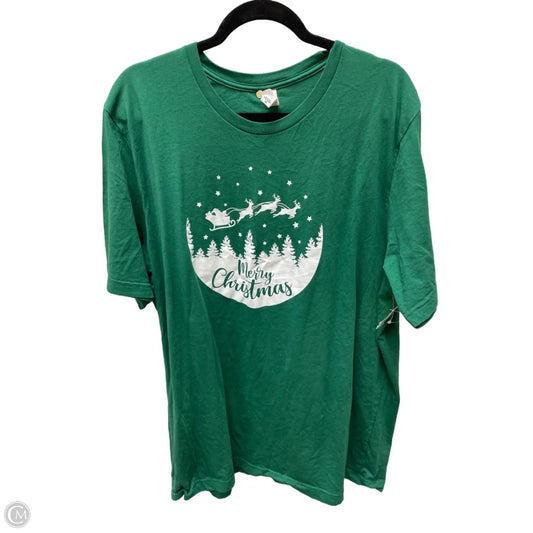 Top Short Sleeve By Bella + Canvas In Green & White, Size: 3x