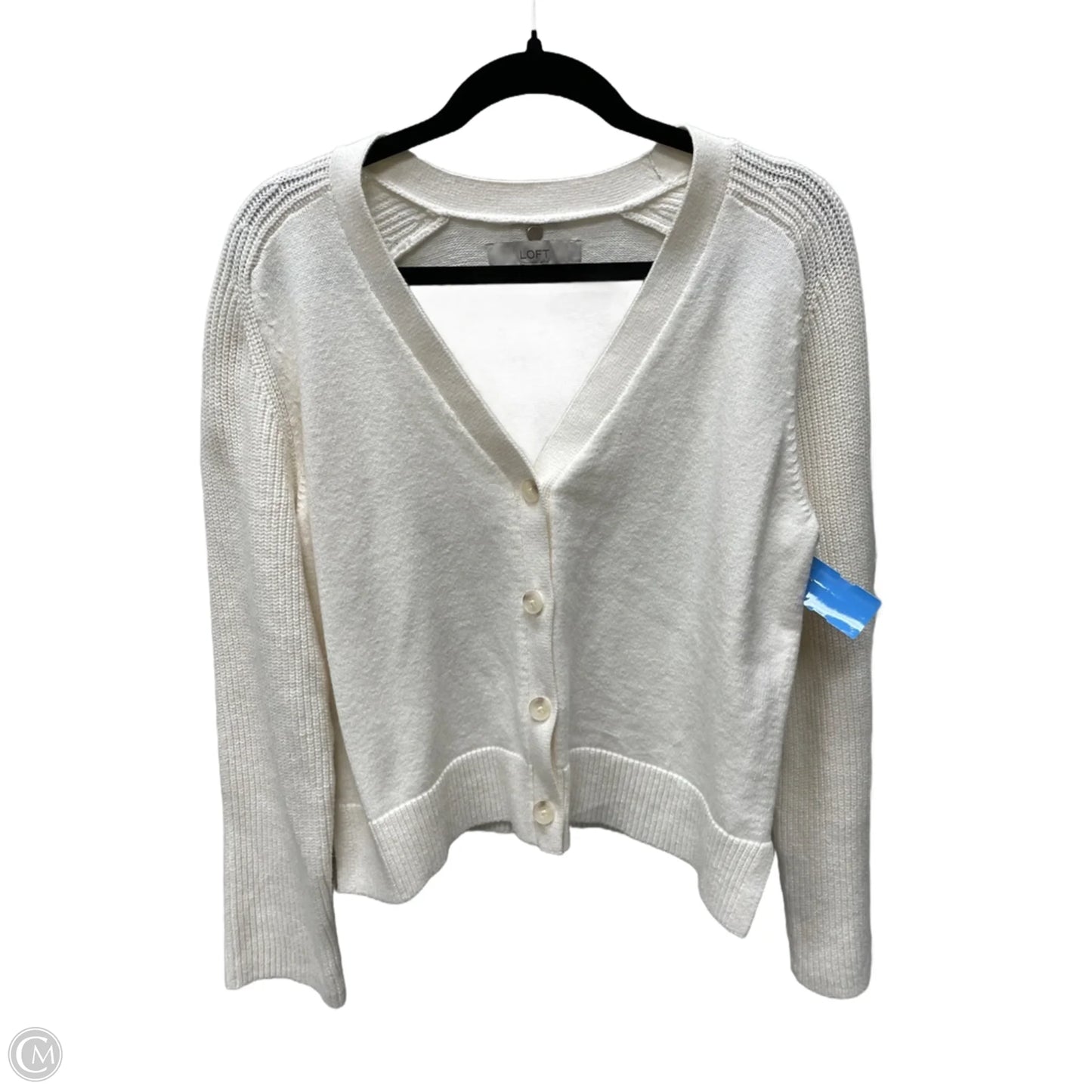 Sweater Cardigan By Loft In Cream, Size: L