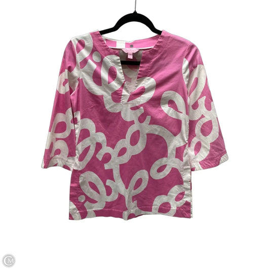 Top 3/4 Sleeve Designer By Lilly Pulitzer In Pink & White, Size: Xs