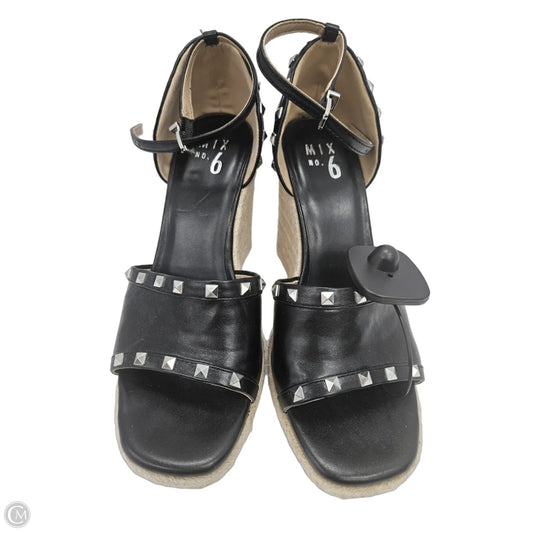Sandals Heels Wedge By Mix No 6 In Black & Silver, Size: 9