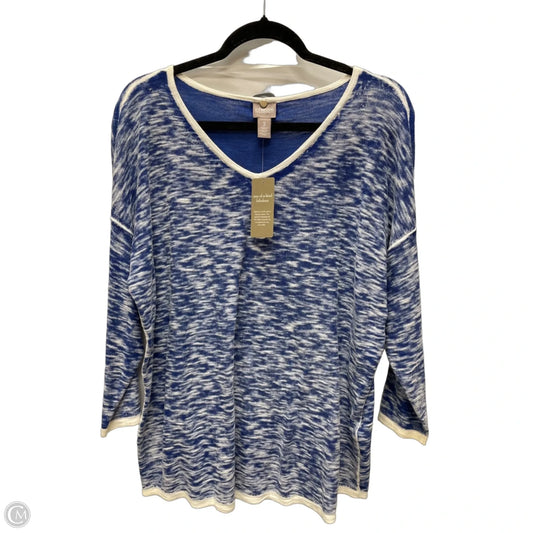 Top 3/4 Sleeve By Chicos In Blue & White, Size: Xl