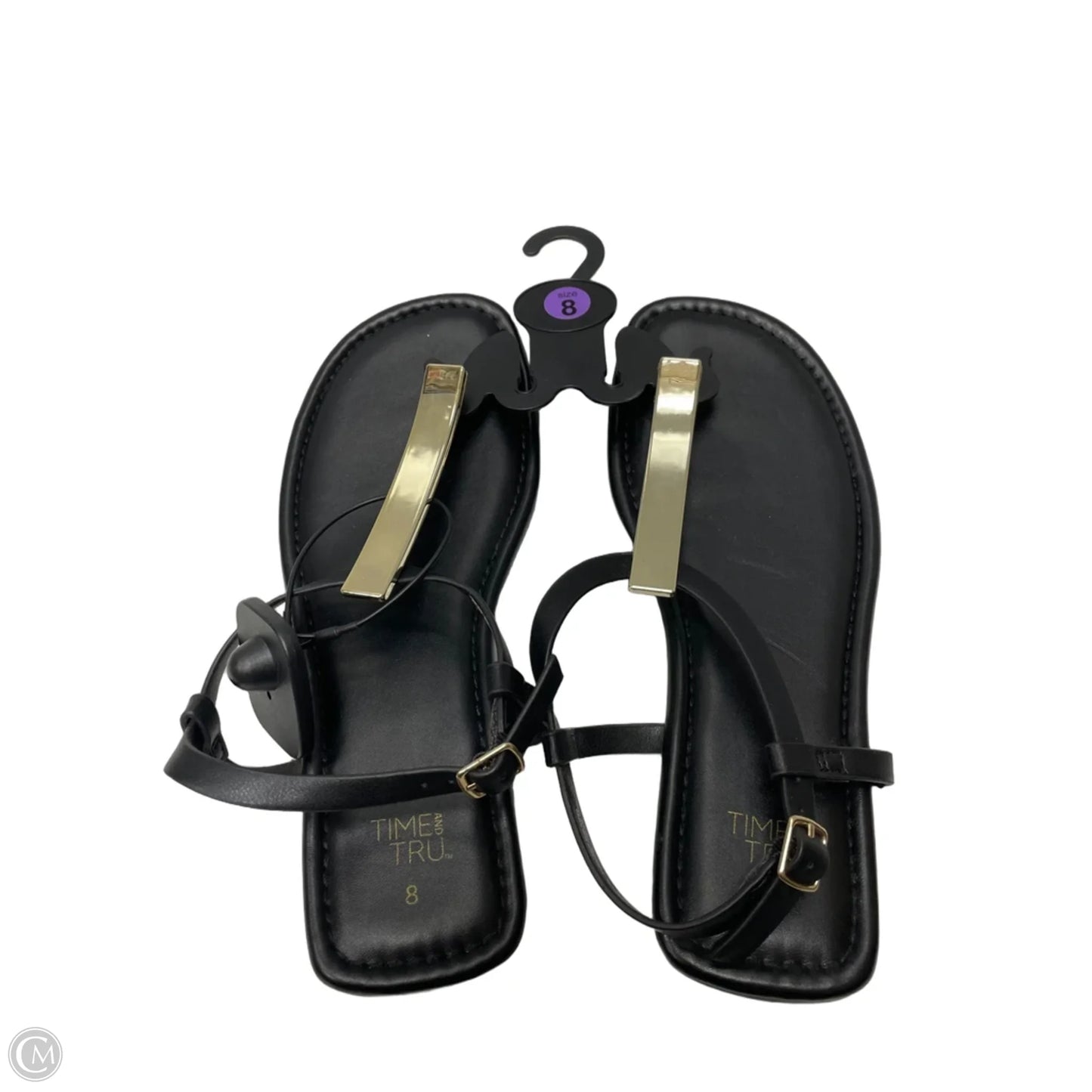 Sandals Flats By Time And Tru In Black & Gold, Size: 8