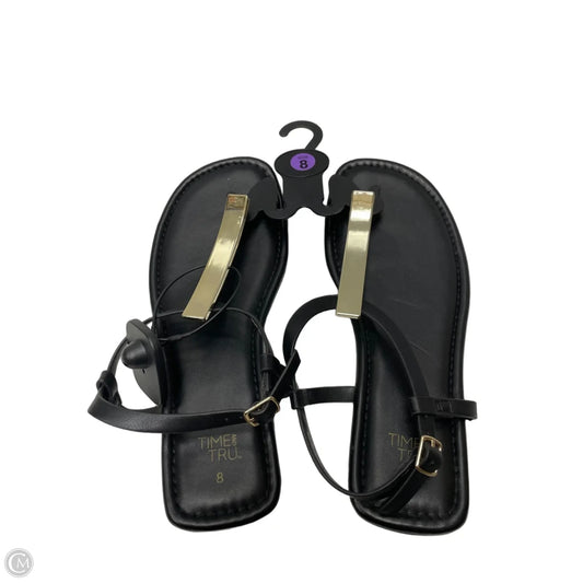 Sandals Flats By Time And Tru In Black & Gold, Size: 8