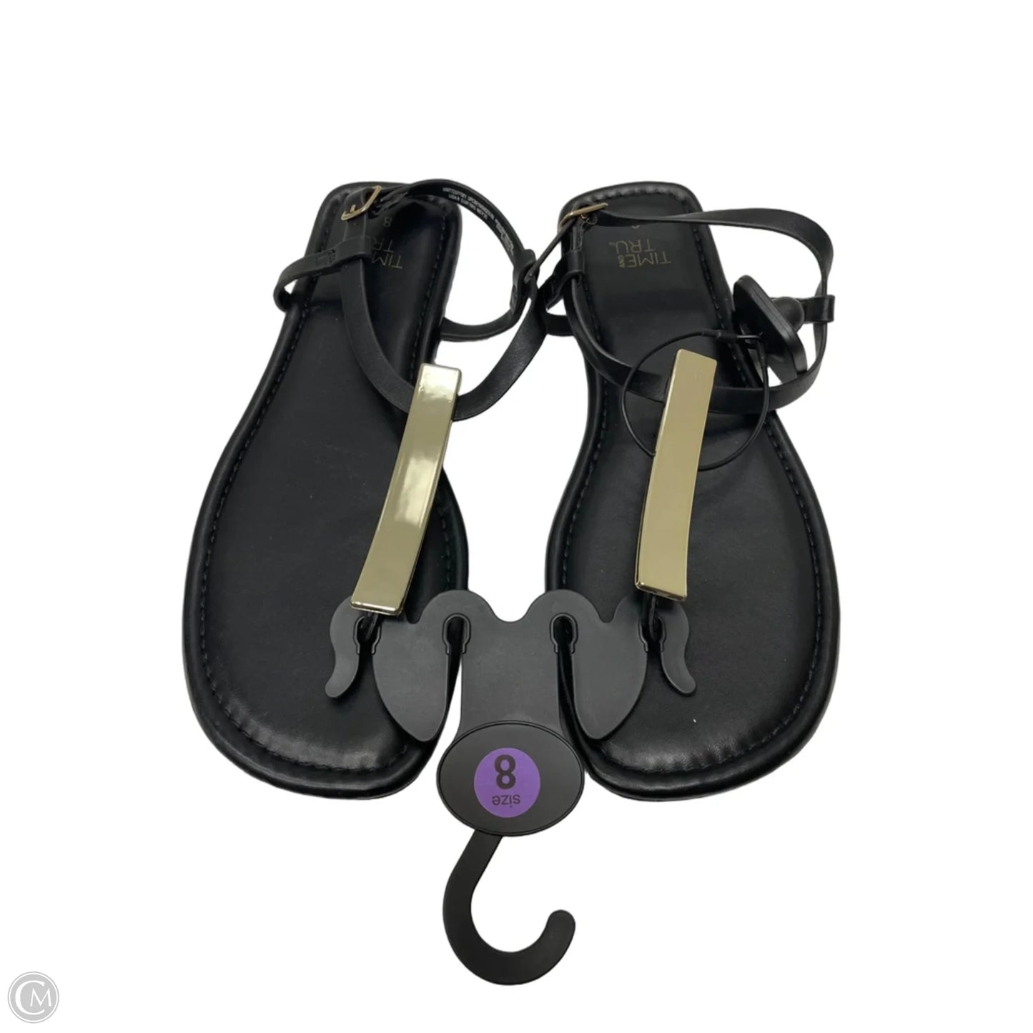 Sandals Flats By Time And Tru In Black & Gold, Size: 8