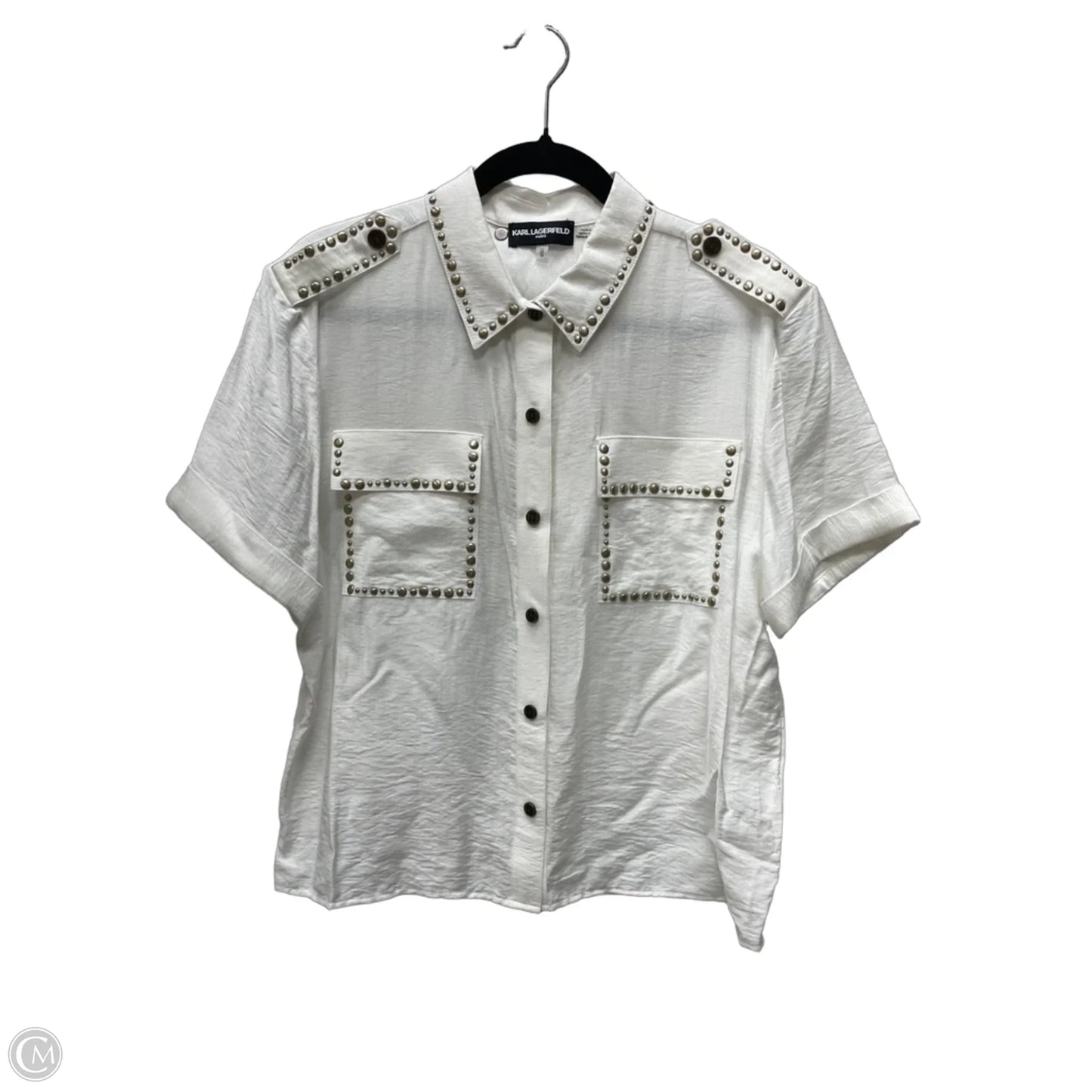 Top Short Sleeve Designer By Karl Lagerfeld In White, Size: M