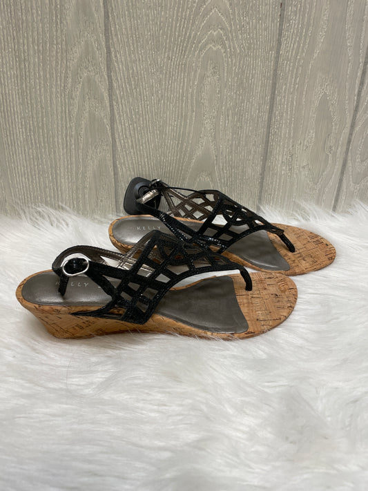 Black & Tan Sandals Heels Wedge Kelly And Katie, Size 7