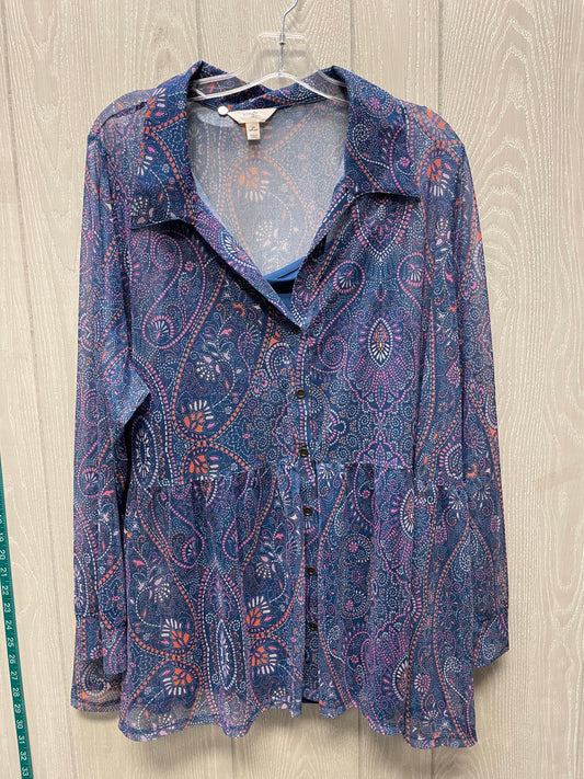 Top Long Sleeve By Terra & Sky In Blue & Purple, Size: 3x