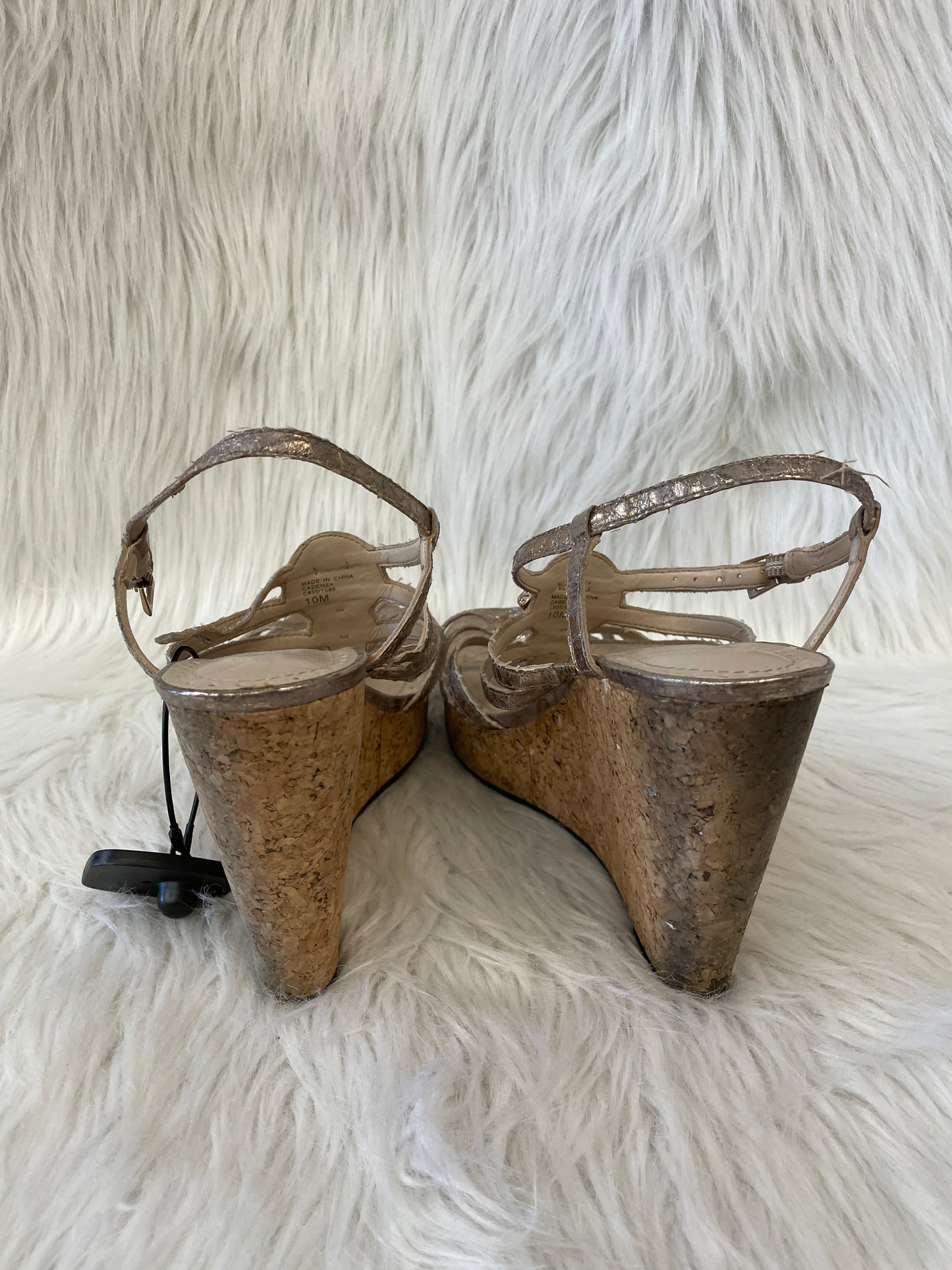 Brown & Gold Sandals Heels Wedge Adrienne Vittadini, Size 10