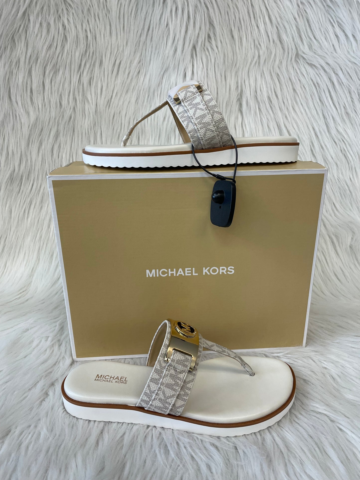 Gold & White Sandals Designer Michael By Michael Kors, Size 6.5