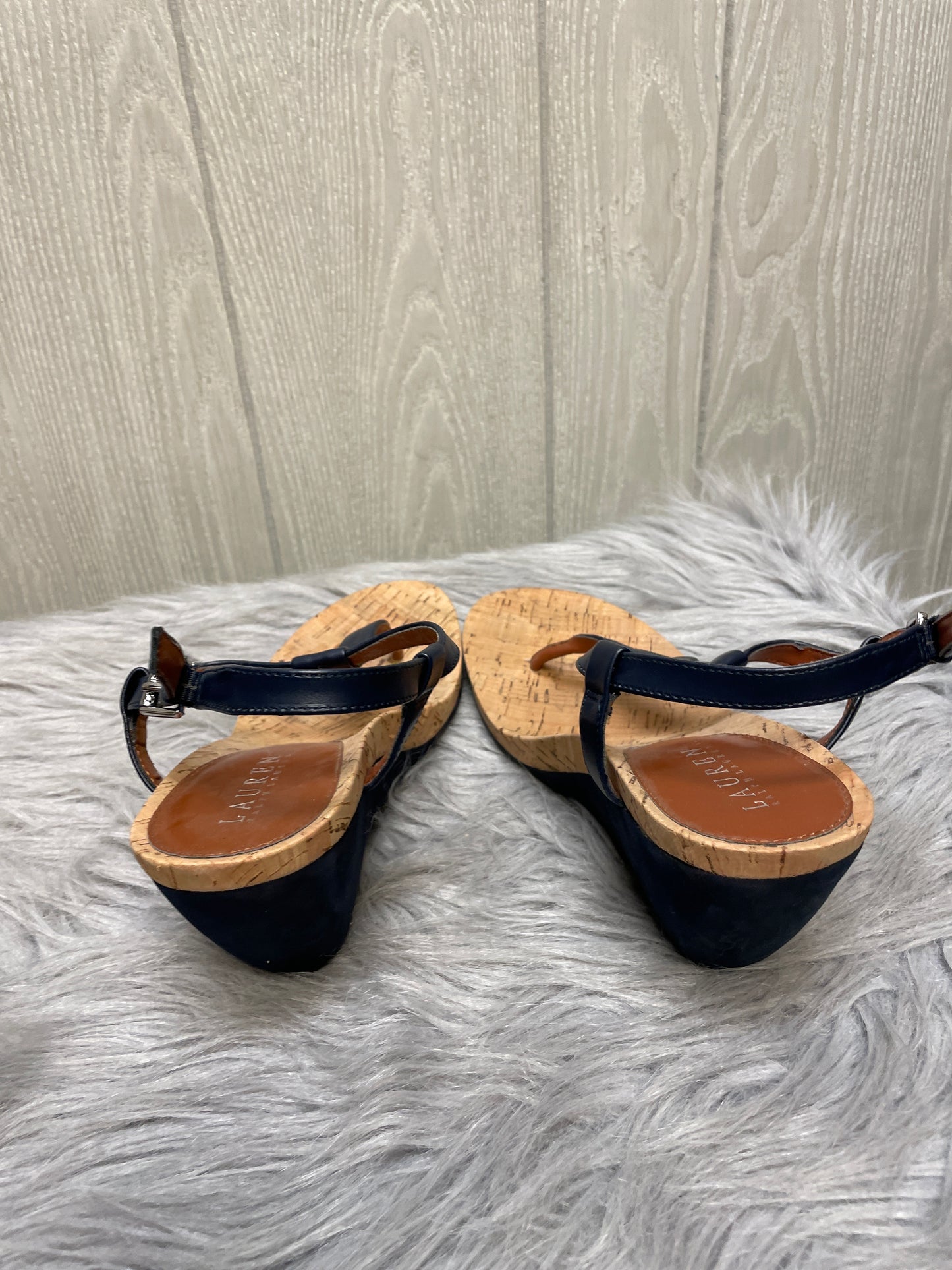 Sandals Heels Wedge By Lauren By Ralph Lauren In Navy, Size: 8.5