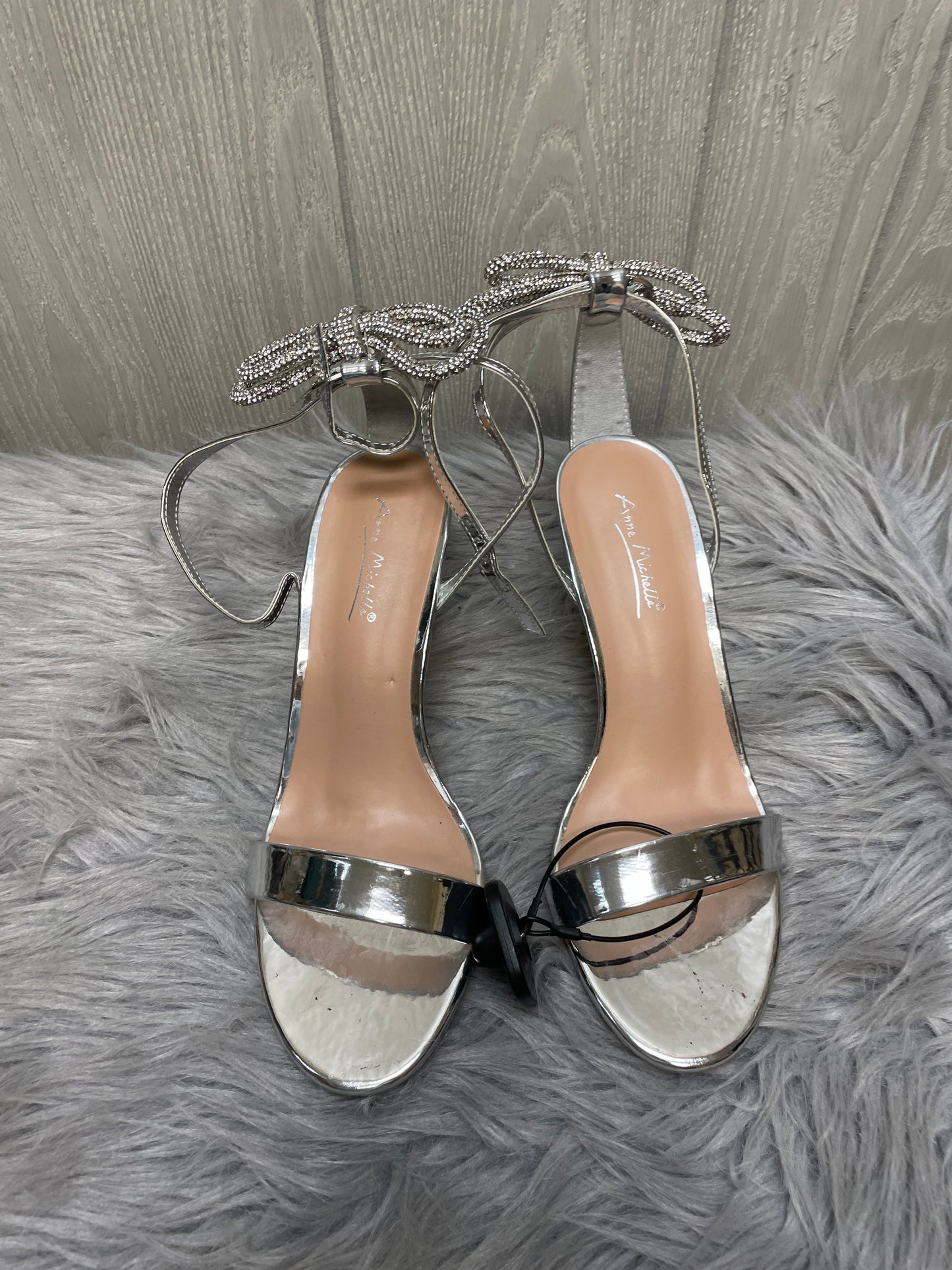 Sandals Heels Stiletto By Anne Michelle In Silver, Size: 7.5