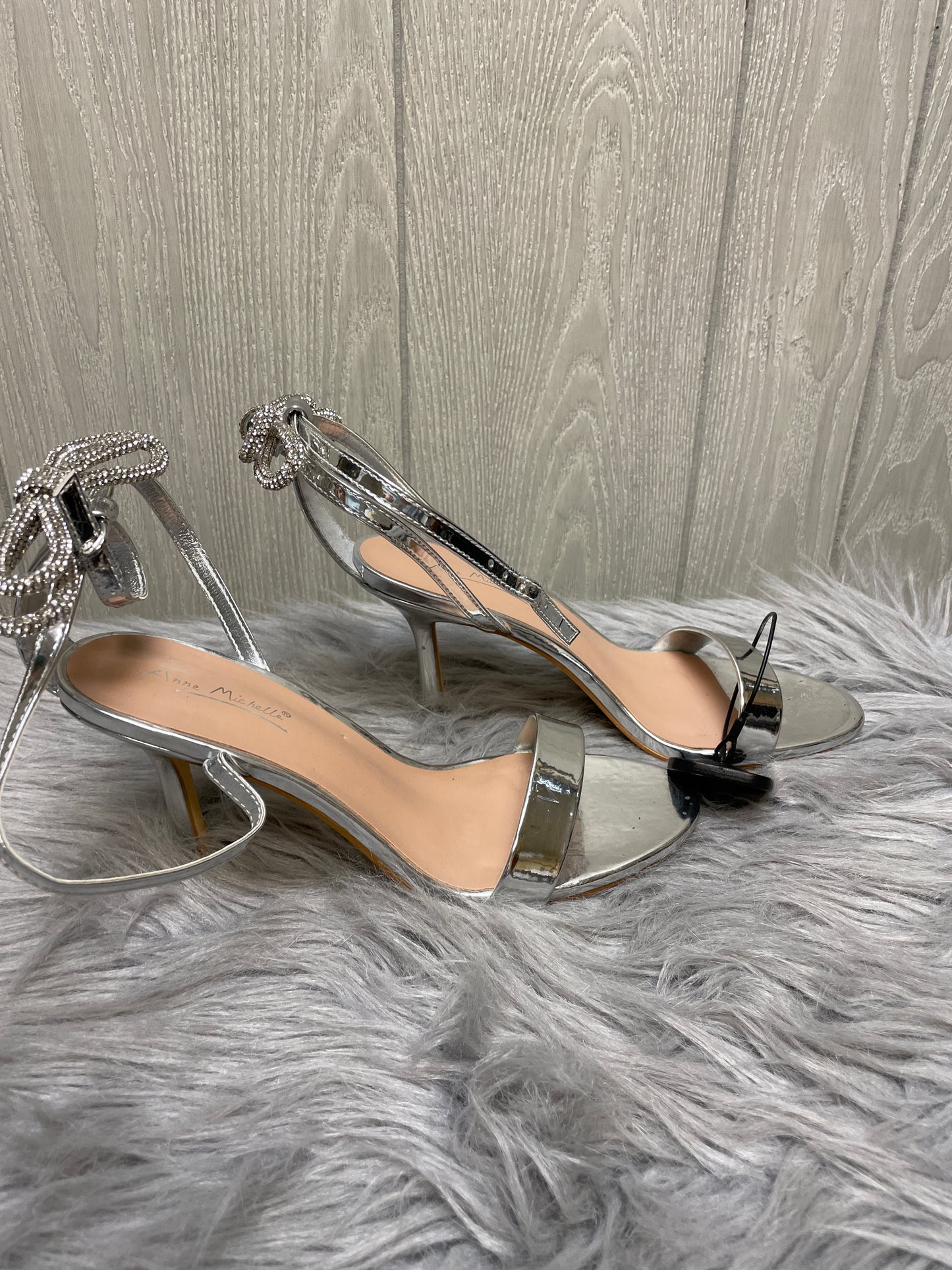 Sandals Heels Stiletto By Anne Michelle In Silver, Size: 7.5