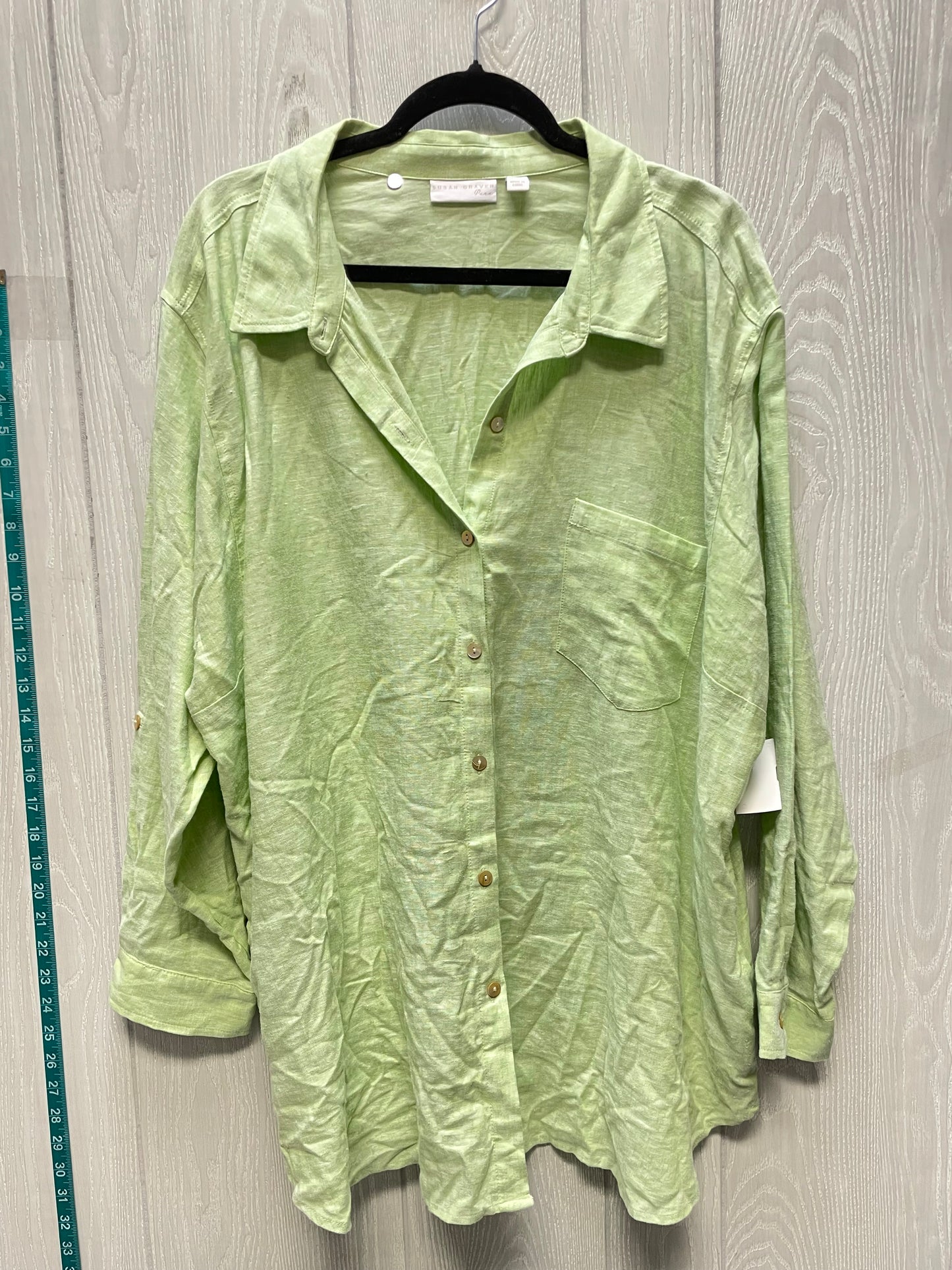 Top Long Sleeve By Susan Graver In Green, Size: 2x