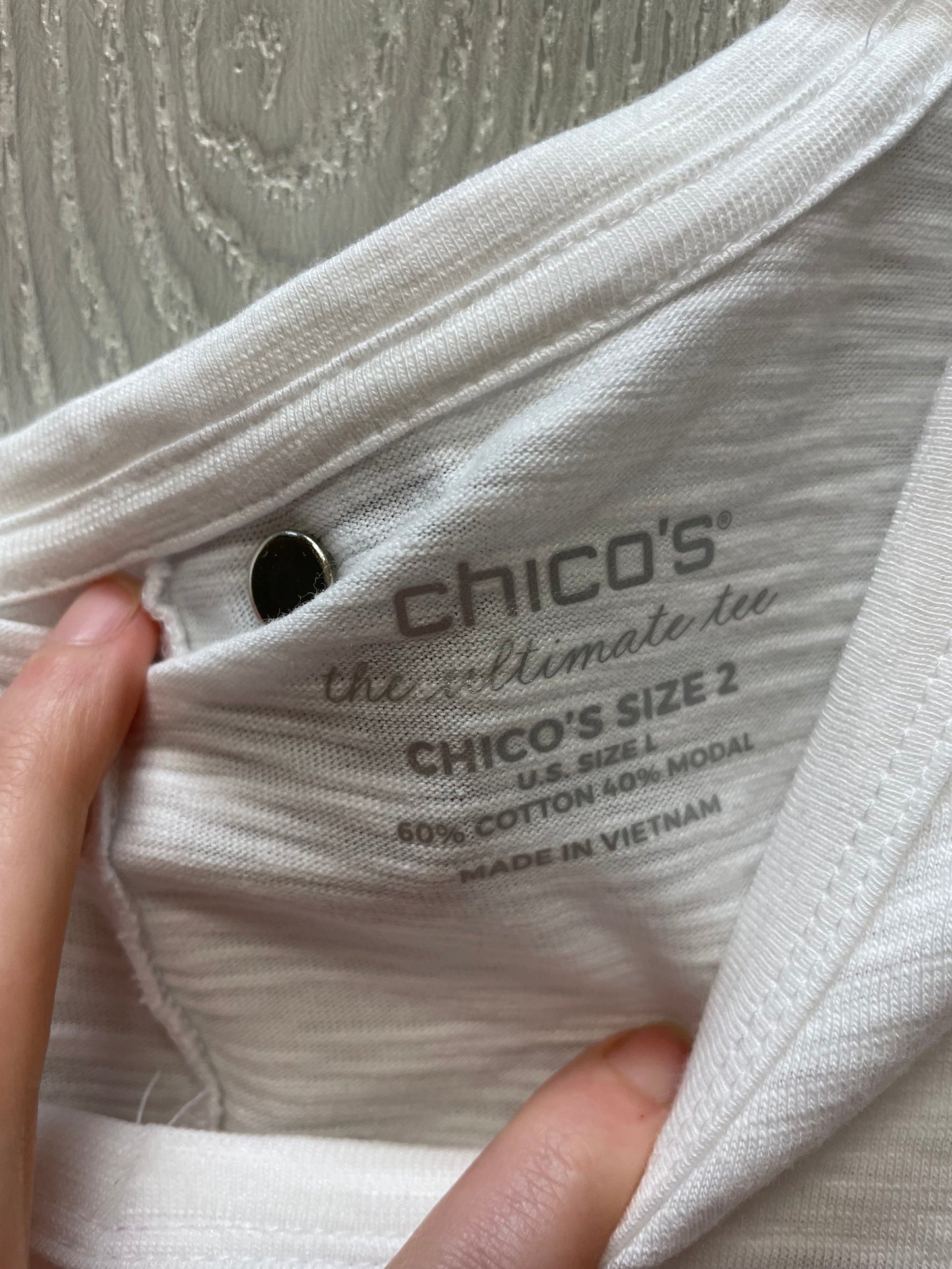 Top 3/4 Sleeve By Chicos In White, Size: L