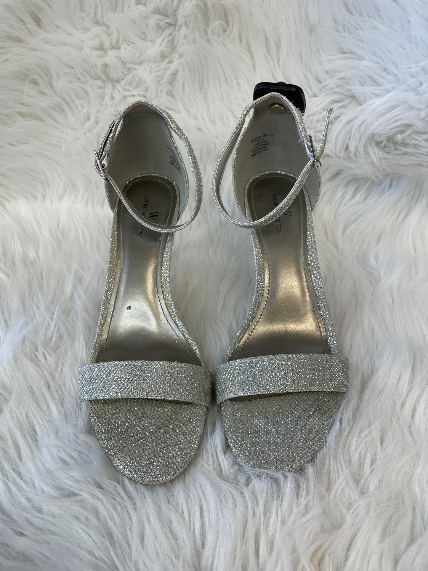 Sandals Heels Stiletto By Worthington In Silver, Size: 9