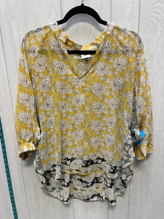 Blouse Long Sleeve By Cabi In Grey & Yellow, Size: S