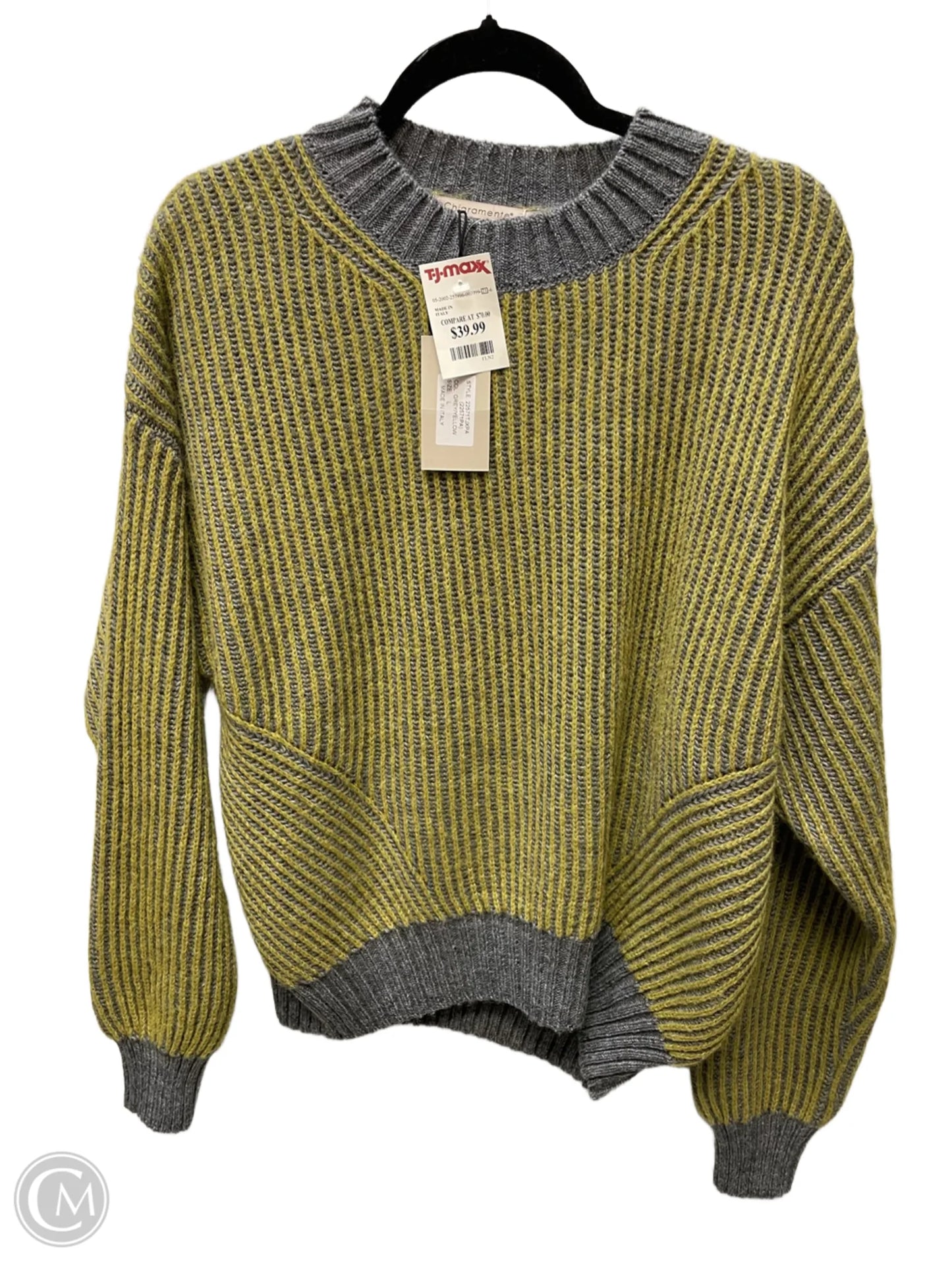 Sweater By CHIARAMENTE In Grey & Yellow, Size: L