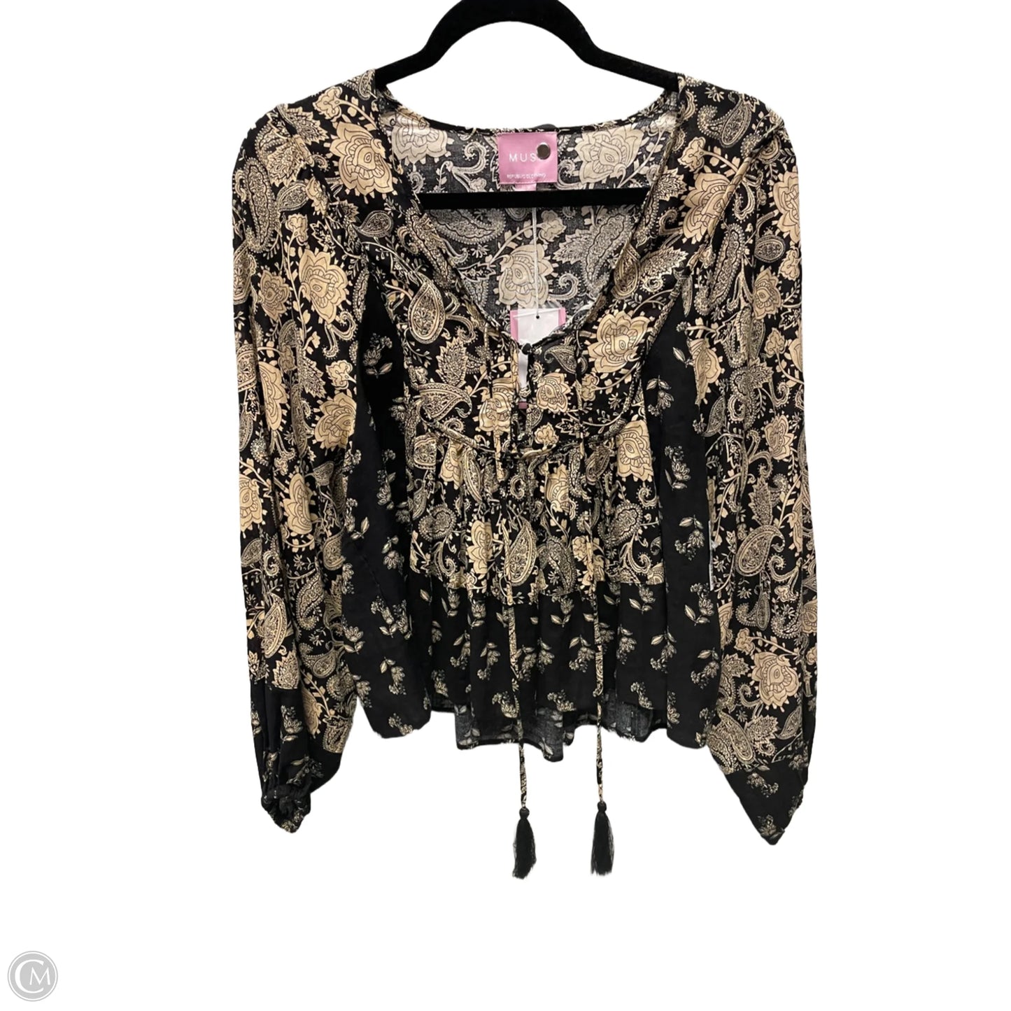Blouse Long Sleeve By Muse In Black & Brown, Size: M