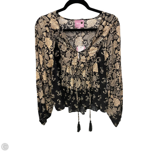 Blouse Long Sleeve By Muse In Black & Brown, Size: M