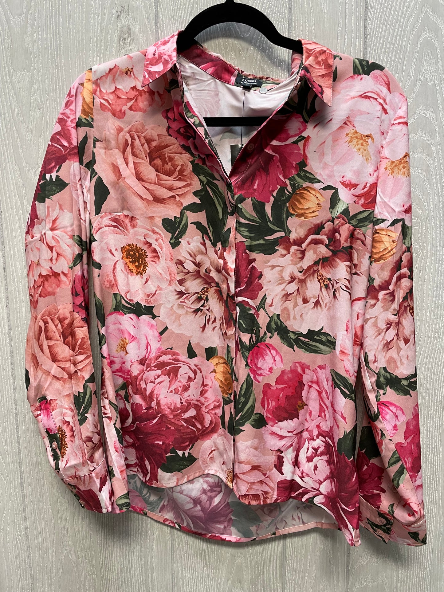 Blouse Long Sleeve By Express In Floral Print, Size: Xs