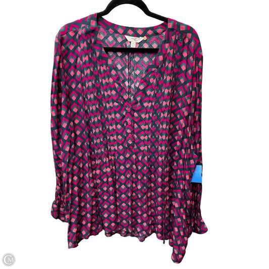 Blouse Long Sleeve By Terra & Sky In Green & Pink, Size: 4x