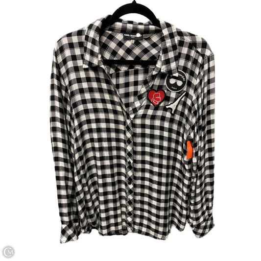 Top Long Sleeve Designer By Karl Lagerfeld In Black & White, Size: L