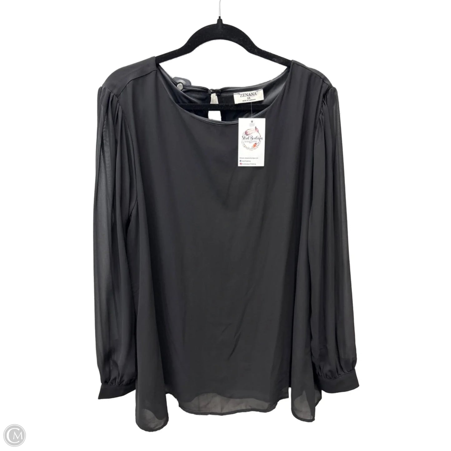 Blouse Long Sleeve By Zenana Outfitters In Black, Size: 2x