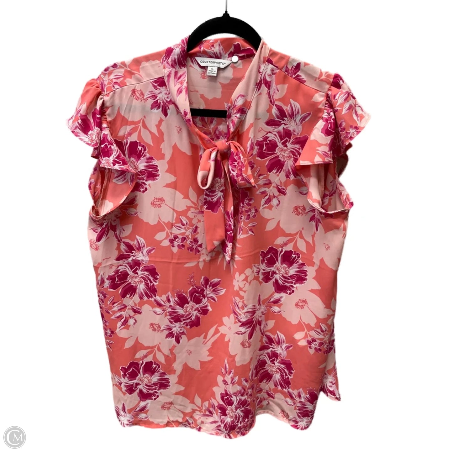 Blouse Short Sleeve By Counterparts In Pink & White, Size: Xl