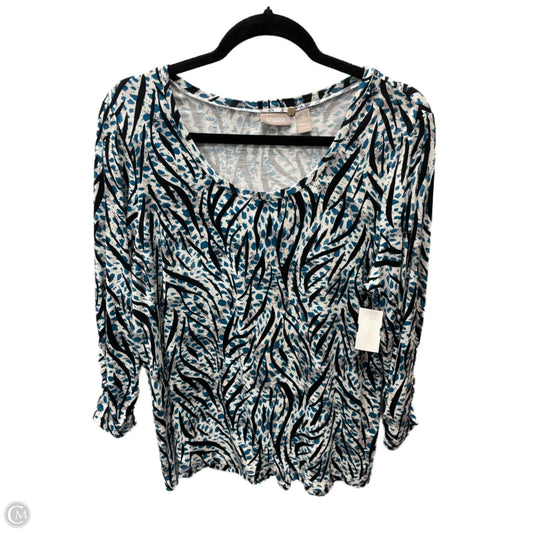 Top 3/4 Sleeve By Chicos In Blue & White, Size: L