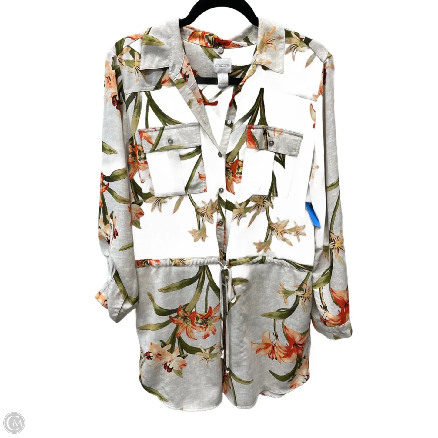 Tunic Long Sleeve By Chicos In Floral Print, Size: L