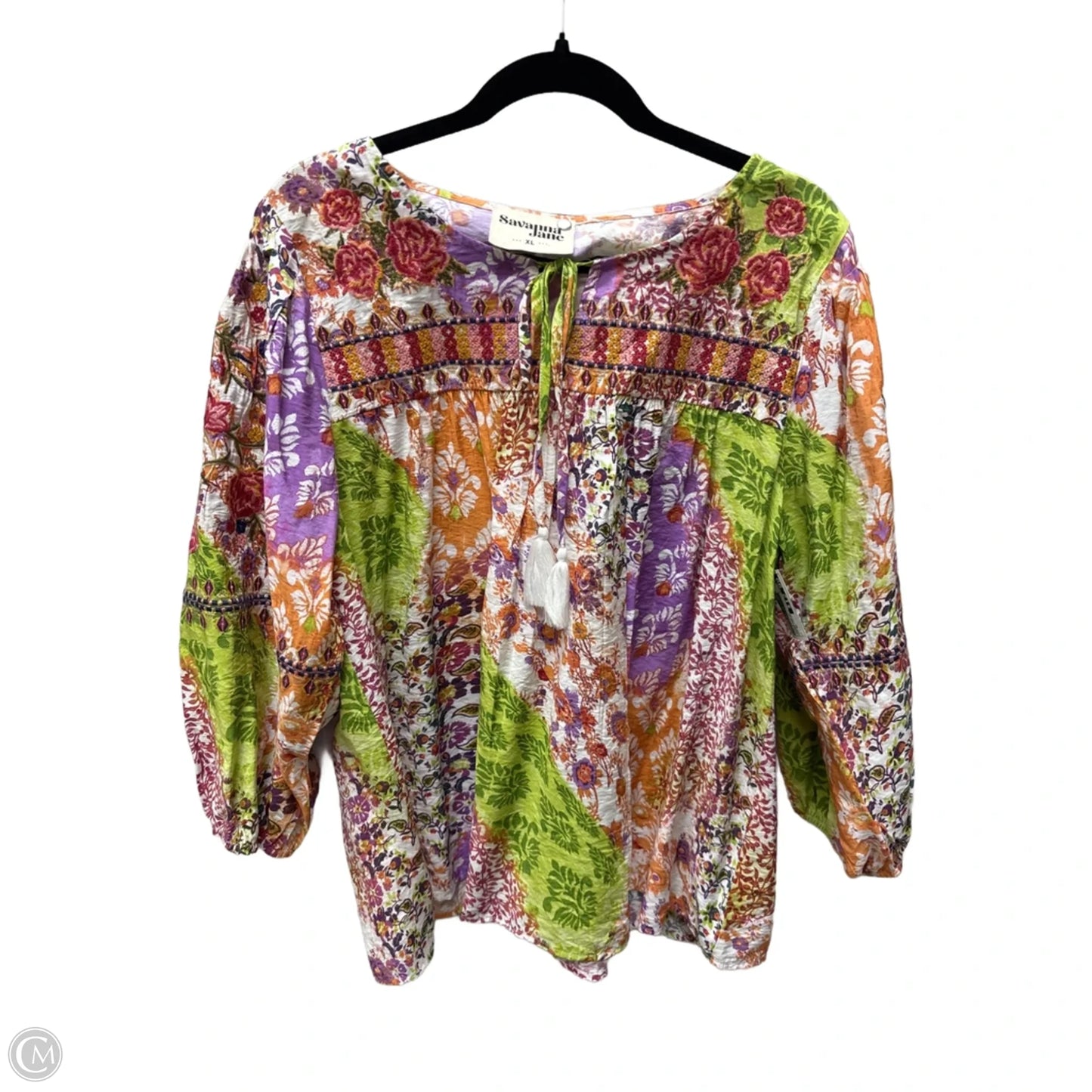 Top Long Sleeve By Savanna Jane In Floral Print, Size: Xl