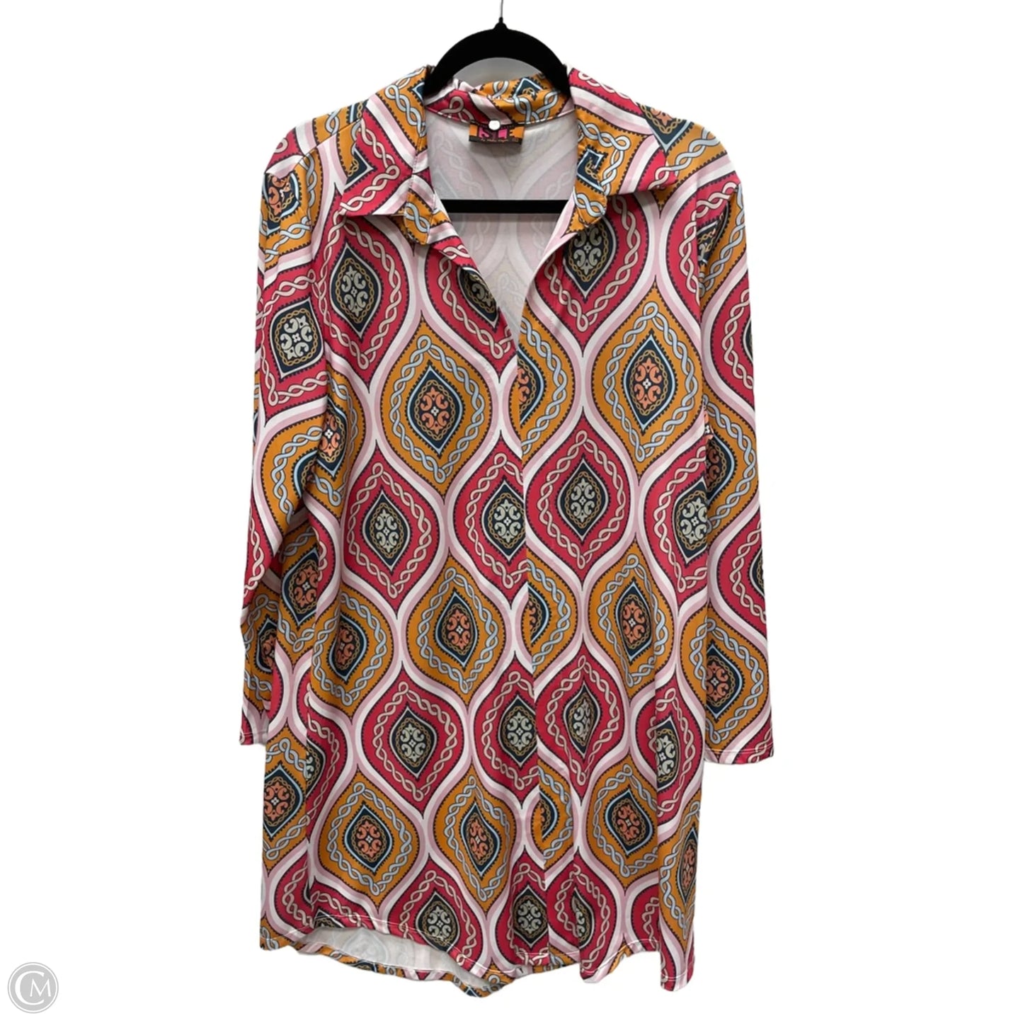 Dress Casual Midi By Clothes Mentor In Pink & Yellow, Size: L