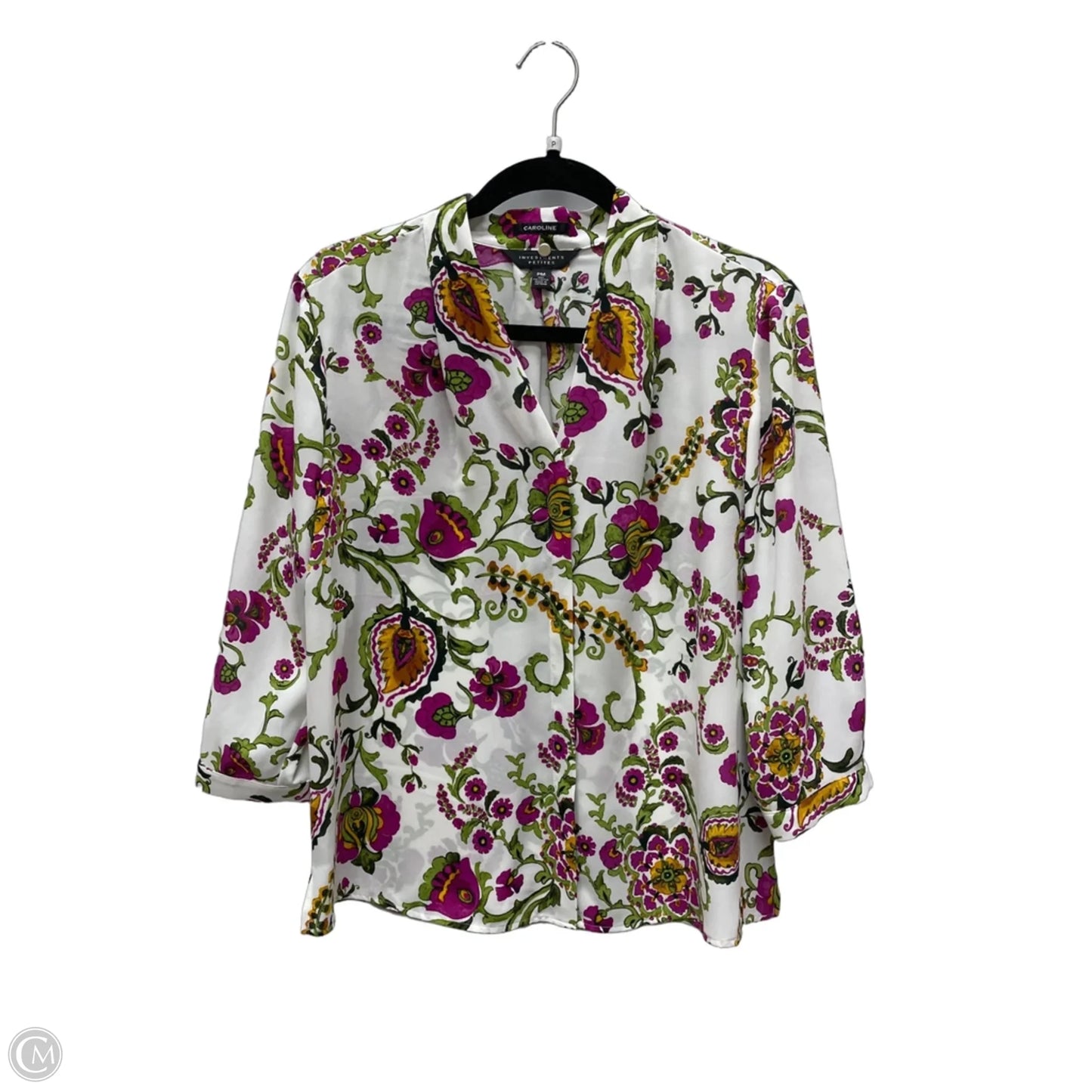 Top 3/4 Sleeve By Investments In Floral Print, Size: Mp