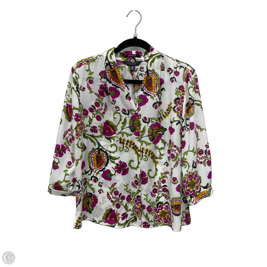 Top 3/4 Sleeve By Investments In Floral Print, Size: Mp